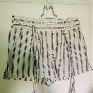 Blue and White Pin Stripe Paper Bag Shorts